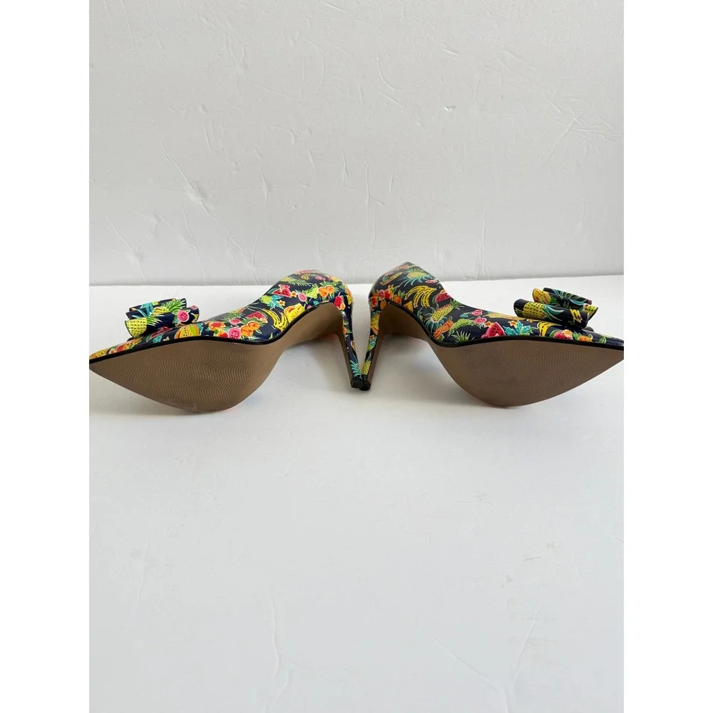 Betsey Johnson Prince Tropical Fruit Print Bow d'Orsay Pumps Navy Multi 7.5M
